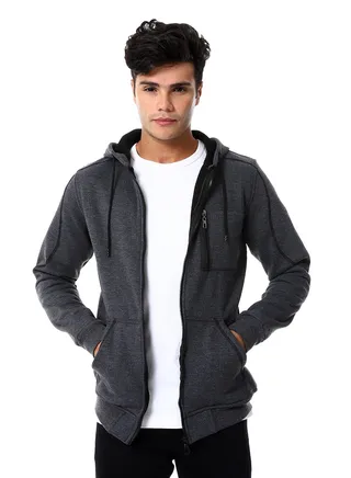 Mens Front Pockets Zipped Hoodie 