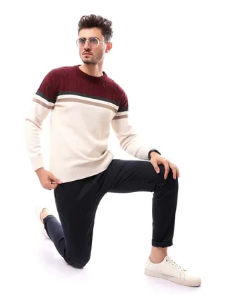 Multicolour Patterned Cotton Winter Slip On Pullover_Red 