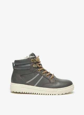Boys Textured Ankle Boots with Lace Detail and Zip Closure 