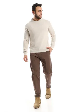Regular Fit Knitted Cream Pullover 