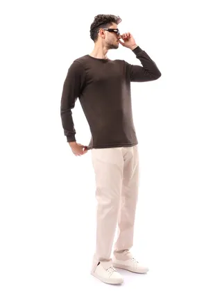 Slip On Knitted Winter SweatShirt_Brown 