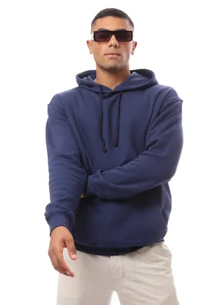 Navy Blue Slip On Solid Comfy Hoodie 