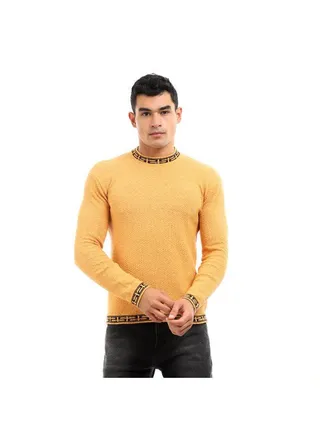 Plain-Basic High Neck Long Sleeve Pullover Dark Yellow 