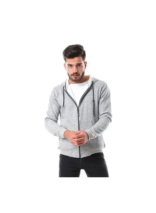 Casaul Plain Basic Long Sleeve Hoodie With Zipper Light Grey 