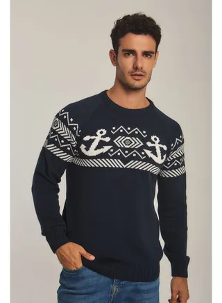 Fancy Jacquard Pullover With Anchor 