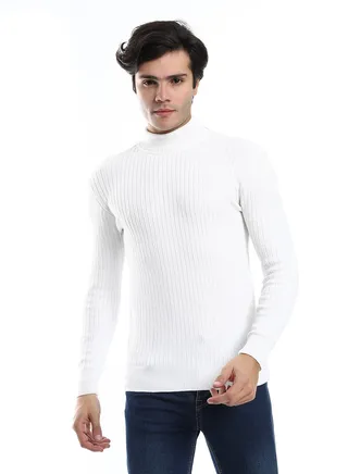 Mens Ripped Wool Pullover With High Neck 