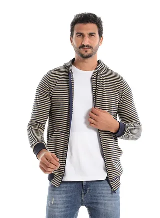 Mens Stripped Hoodie With Zipper 