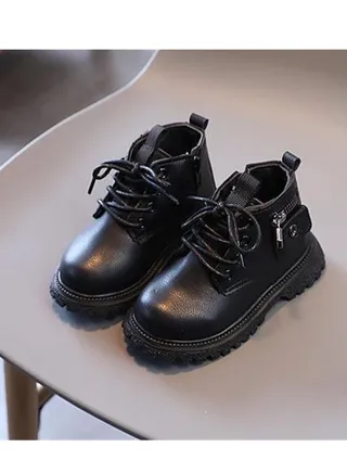 Boys And Girls Boots Llittle Girls British Wind Ankle Boots Black 