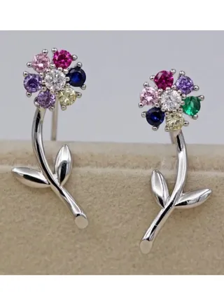 18k White Gold Plated Cubic Zirconia Multicolor Earrings 