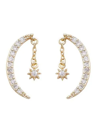 925 Silver Micro Inlaid Zircon Studded Moon Earrings 