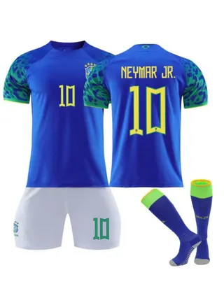3-Piece Qatar Soccer Jersey Brazil's Main Size 10 Nemal Children's Adult Away Soccer Jersey 