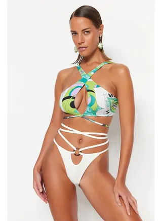 High Leg Bikini Bottom with Ecru Accessories TBESS23BA00179 
