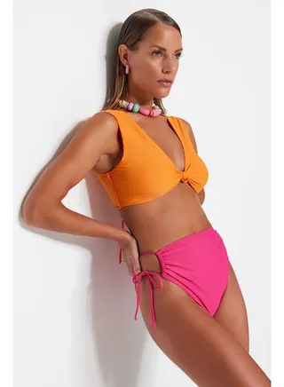 Fuchsia Cut Out/Window High Waist Bikini Bottom TBESS23BA00018 
