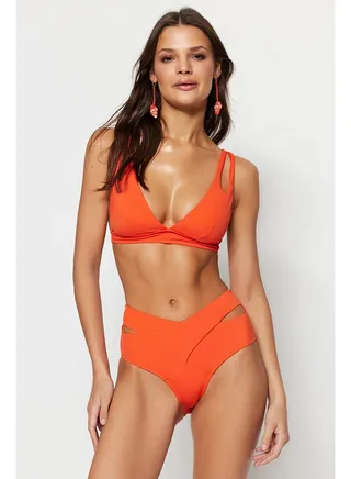 Red Cut Out/Window High Waist Bikini Bottom TBESS20BA0184 