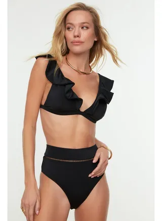 High Waist Bikini Bottom with Black Stripe Accessories TBESS22BA0027 