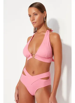 Pink Cut Out/Windowed High Waist Bikini Bottom TBESS20BA0184 