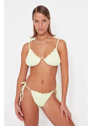 Green Ruffled Regular Leg Bikini Bottom TBESS23BA00178 