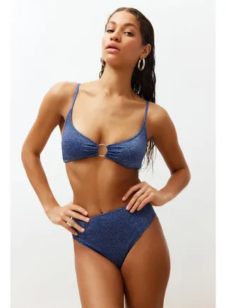 Saxe Blue Bralette Accessory Silvery High Waist Bikini Set TBESS24BT00073 