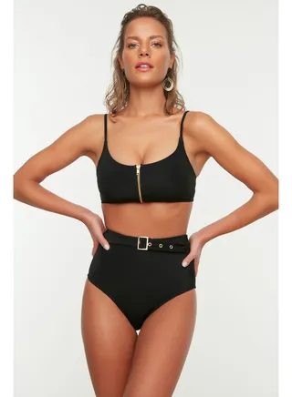 Black Belted High Waist Bikini Bottom TBESS20BA0246 