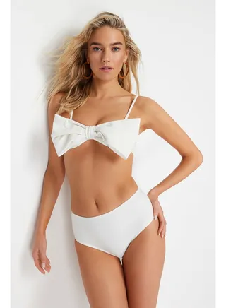 Ecru Strapless High Waist High Leg Bikini Set TBESS24BT00080 