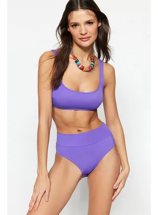 Purple Bralet High Waist High Leg Bikini Set TBESS22BT0010 