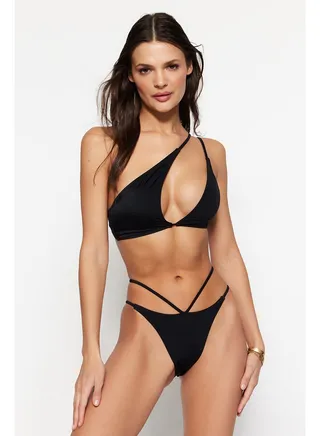 Black Piping High Leg Bikini Bottom TBESS23BA00032 