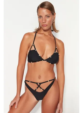 Black Cut Out/Window High Leg Bikini Bottom TBESS23BA00014 