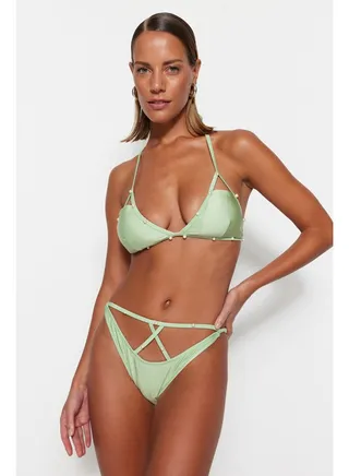 Green Cut Out/Window High Leg Bikini Bottom TBESS23BA00014 