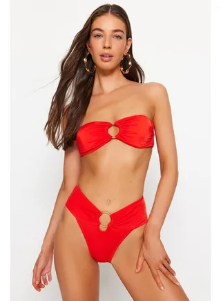 High Waist High Leg Bikini Bottom with Red Accessories TBESS22BA00001 