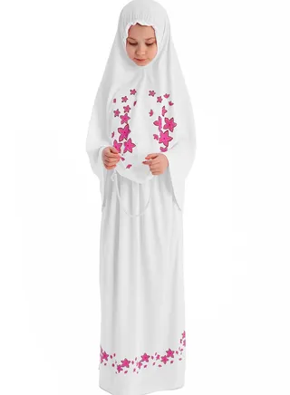 Flower Prayer Dress For Girls White Color 