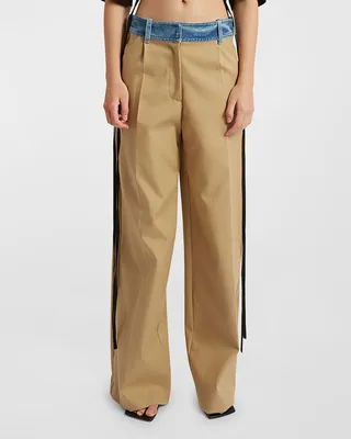 Deconstructed Mixed-Media Wide-Leg Trousers