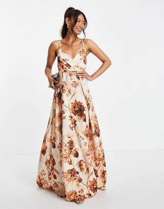 ASOS DESIGN cami plunge tie back maxi dress in floral print