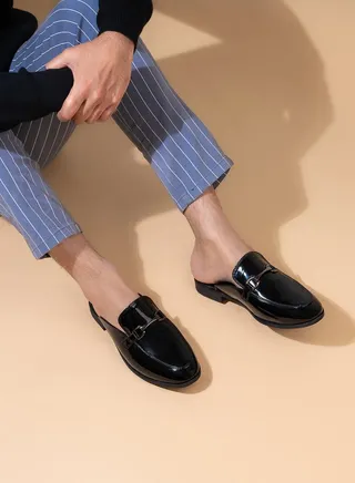 Patent Metal Accent Mules 
