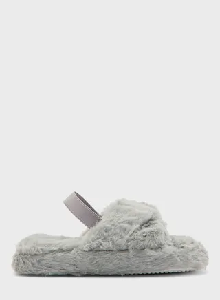 Crossover Fluffy Slingback Bedroom Slipper