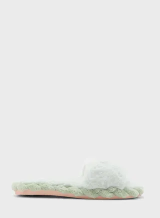 Pom Pom Trim Furry Bedroom Slippers