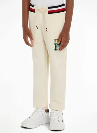 Boys' Th Monogram Embroidery Cuffed Joggers -  Pure cotton, Beige 