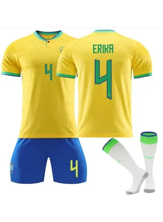 3-Piece Qatar Soccer Jersey Brazil's Main Size 10 Nemal Children's Adult Away Soccer Jersey 