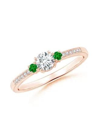Classic Three Stone Diamond and Emerald Ring 
