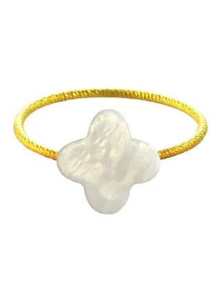 10 Karat Gold Plum Flower Design Mother Of Pearl Ring 