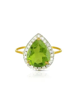 18k Gold 10mm Genuine Drop Cut Peridot 0.12Ct Genuine Diamonds Ring 