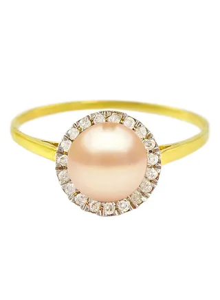 18 Karat Gold 0.10 Carat Diamonds And Pearl Ring 