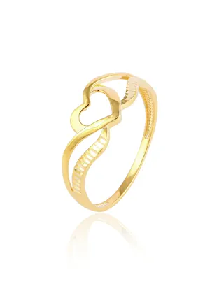 18k Gold Heart Ring with Floral Motif 
