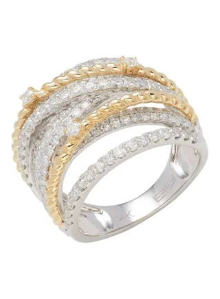 14K Two Tone Gold and 1.88 TCW Diamond Ring for Women Size 7 