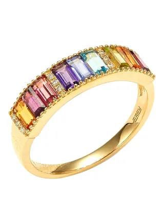 14K Yellow Gold and Multi Stone Ring for Women Size 7 