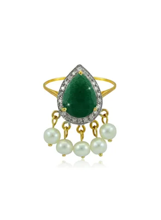 18K Gold 0.12ct Diamonds Royal Indian Emerald Ring 