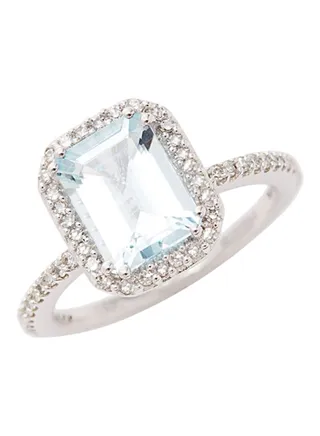 14K White Gold Aquamarine and Diamond Ring for Women Size 7 