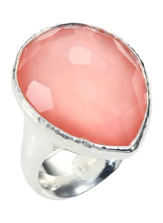 Wonderland Blush Mother of Pearl Clear Quartz and Sterling Silver Large Teardrop Doublet Ring for Women Size 7 