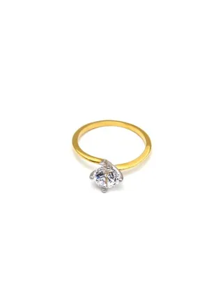 Real Gold 2 Color Plain Solitaire Stone Ring 0016 (Size 9) R1983 