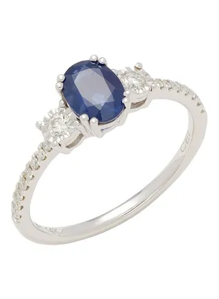 14K White Gold Blue Sapphire and Diamond Ring for Women Size 7 