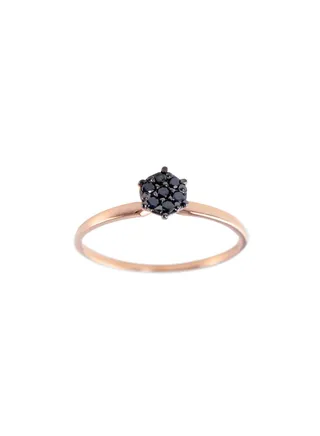 18K Solid Black And Yellow Gold 0.07Cts Genuine Black Diamonds Solitaire Ring 